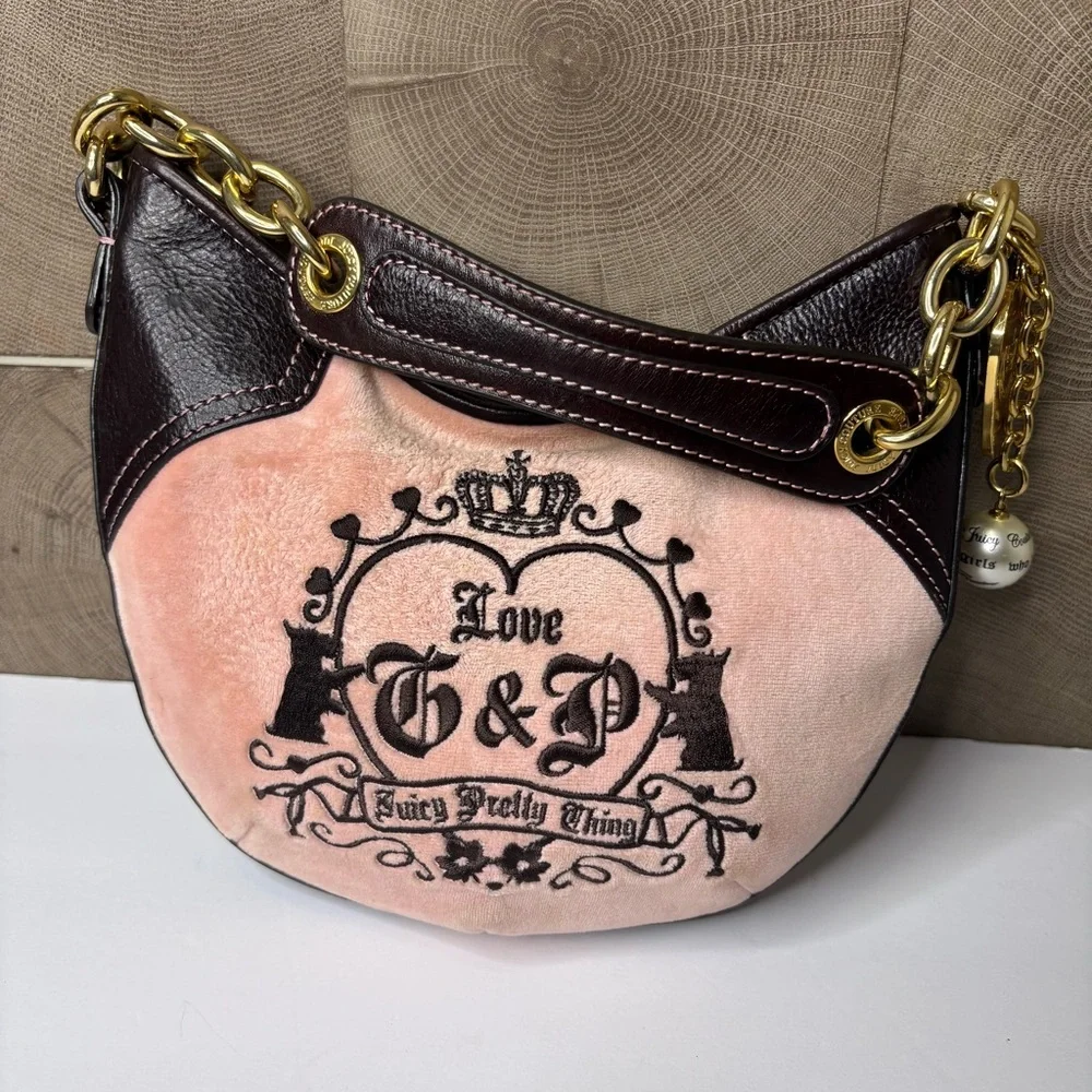Juicy Couture Y2K Velour "Juicy Pretty Thing" Shoulder Bag, Pink & Brown - Picture 5 of 10
